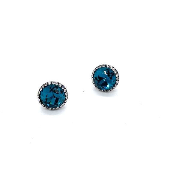 Blue Crystal Stud Earrings w/ Rhinestones - Picture 1 of 2